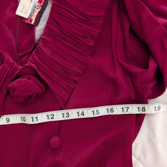 HEARTS Dress 11/12 Red Prairie VTG Maxi Ruffle Collar Button Pleated Cottagecore - Picture 13 of 14